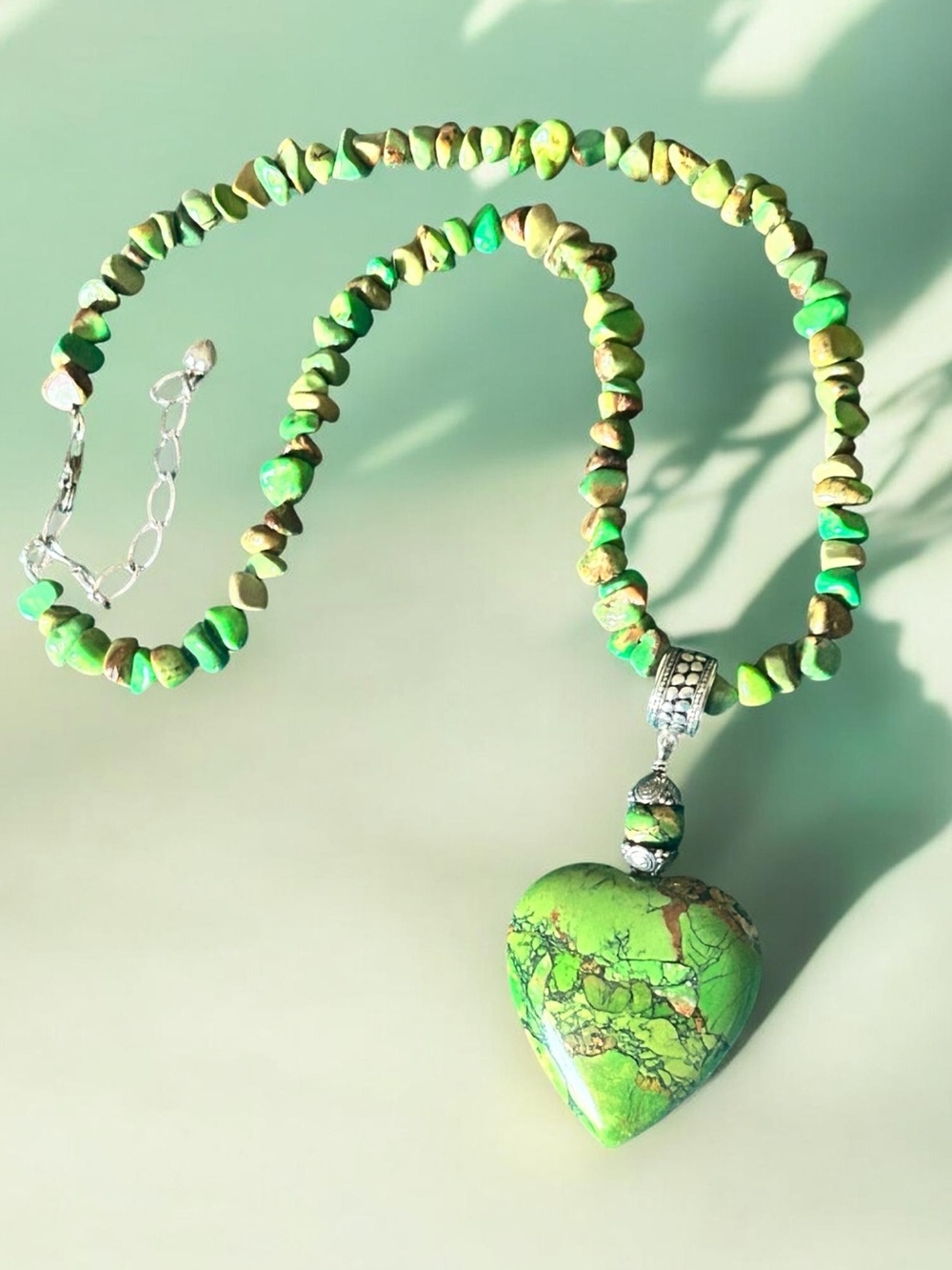Jay King Removable Green Turquoise Heart Pendant Beaded Sterling Necklace